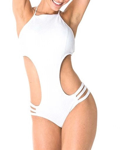 Textured Halter Monokini - White